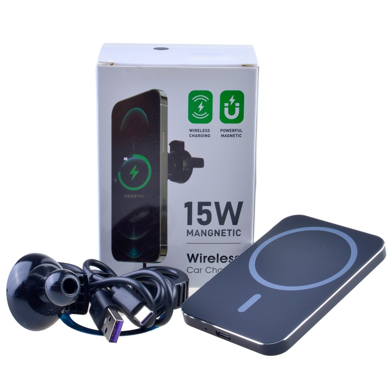 15W Magnetic Wireless Charger Car Mount Holder - Black