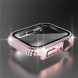  PC Case with Diamonds and Tempered Glass for Apple iWatch 45mm - Red